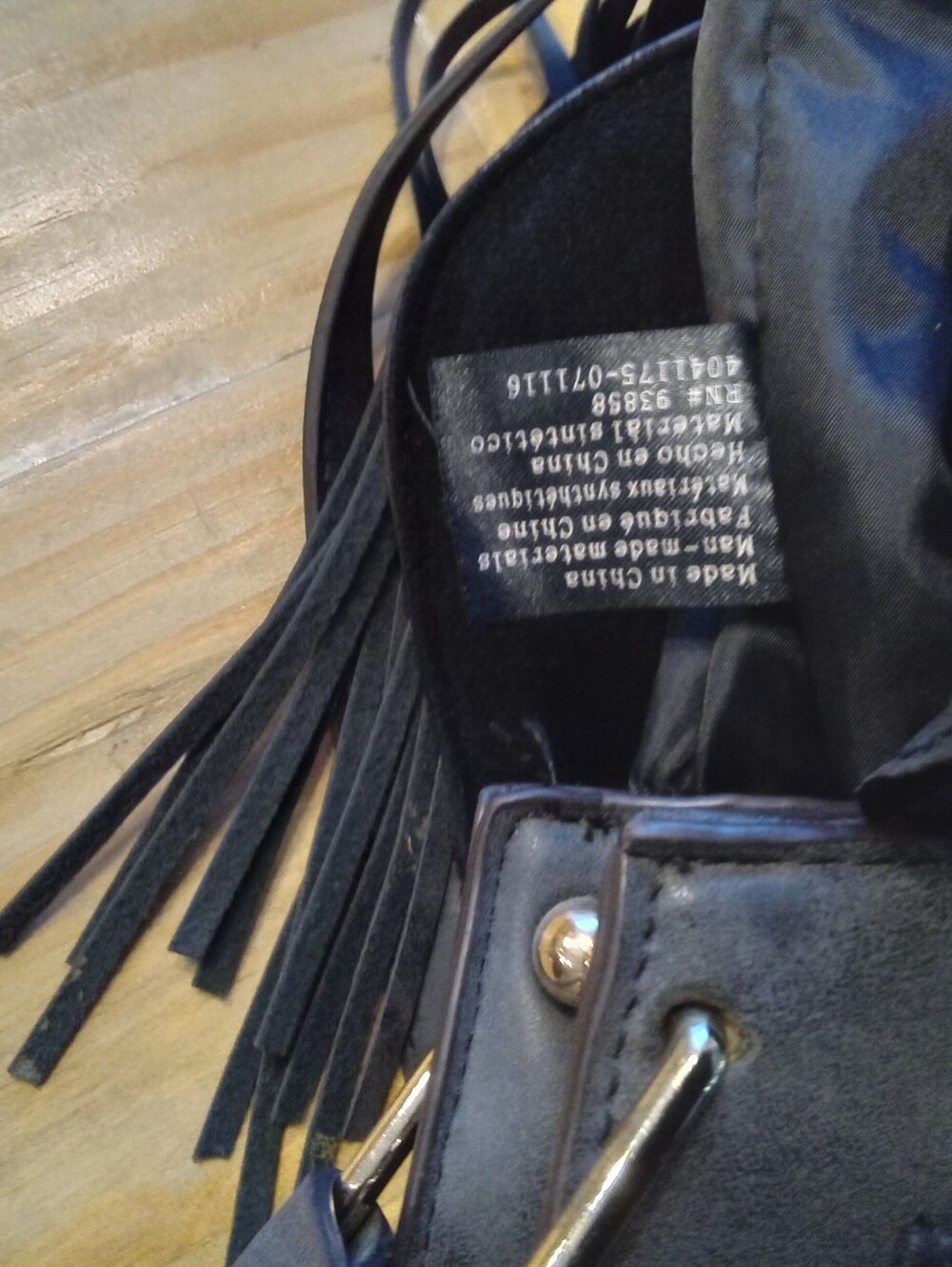 Franco Sarto Rex Black Faux Suede Fringe Tassel Saddle Crossbody Bag Boho Purse - Picture 8 of 15